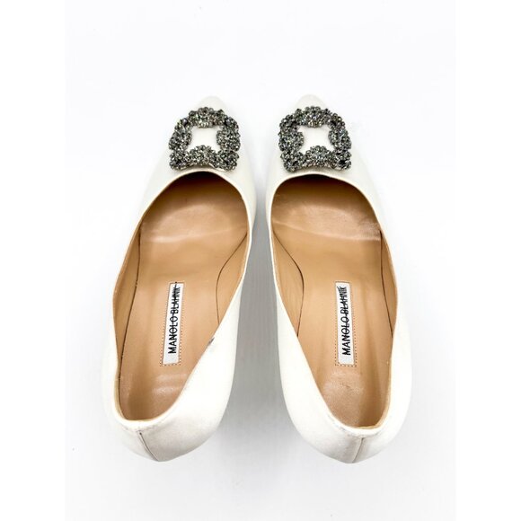 Manolo Blahnik Hangisi 70 Embellished Satin Jewel Buckle Designer Wedding Pumps - Picture 6 of 9